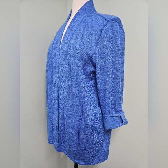 Talbots Cardigan Blue Open Front Quarter Sleeve Buttons & Zipper Pockets Large - Picture 6 of 6